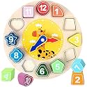 WHIZ KIDS Wooden Shape Color Sorting Blocks Puzzle Stacking Sorter Montessori Early Learning Educational Toy Great Gift for 3 Year Old Toddler Baby Kids (Sorting Clock)