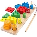 Whiz Kids Wooden Sorting &amp; Stacking Toys for Toddlers, Educational Shape Color Recognition Puzzle Stacker, Early Childhood Development Puzzle Toys for 3 Year Old Boys &amp; Girls (4 Shape)