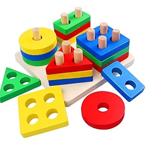 whiz kids wooden sorting amp stacking toys for toddlers educational shape color recognition puzzle stacker early childhood development puzzle toys for 3 year old boys amp girls 4 shape