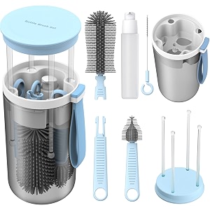 whnltravel baby bottle brush set with bottle cleaner brush set and drying rackgift for newborn mothers suitable for travel and homeblue