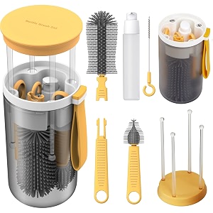 whnltravel baby bottle brush set with bottle cleaner brush set and drying rackgift for newborn mothers suitable for travel and homeyellow