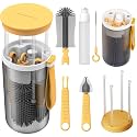 WHNLTravel Baby Bottle Brush Set with Bottle Cleaner Brush Set and Drying Rack,Gift for Newborn Mothers, Suitable for Travel and Home(Yellow)