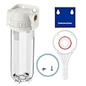 Whole House / RV Water Filter Housing Clear, 10" X 2.5" Inline Sediment Water Filter for RV, Home, Garden, Aquarium, Maple Syrup RO System, 3/4" G Brass Port, R-type O-ring, Bracketless - 1025CWH