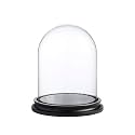 WHOLE HOUSEWARES | Decorative Clear Glass Dome | Cloche Glass Dome for DIY Snow Globes | Tabletop Centerpiece | Cloche Bell Jar Display Case | Black MDF Base, 5.7" D X 6.5" H