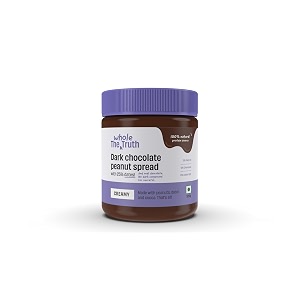 the whole truth - dark chocolate peanut spread  325 g  creamy  no artificial sweeteners  gluten free  no preservatives