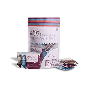 the whole truth - mini protein bars  the chocolate party 3 double cocoa mini bars 3 coconut cocoa mini bars 2 coffee cocoa  pack of 8 x 27g each  no preservatives  all natural