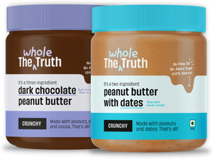 the whole truth - peanut butter with dates  dark chocolate peanut butter crunchy combo - 650 g pack of 2