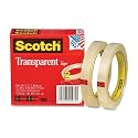 Wholesale CASE of 20 - 3M Scotch Transparent Glossy Office Tape-Transparent Tape, 3" Core, 1/2"x2592", 2/PK