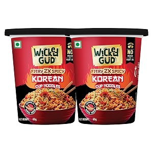 wickedgud korean cup noodles fiery 2x spicy 69g no palm oil vegetarian pack of 2