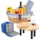 Wicker Picnic Basket Set for 2 with Detachable Table, Utensil Carry Bag,Waterproof Picnic Blanket,Removable Liner Picnic Essentials for Camping,Beach,Birthydas and Family/Couples Gifts
