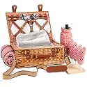 Wicker Picnic Basket Set for 4 Person with Cooler Compartment and Waterproof Picnic Blanket,Removable Strap,Wine Bag,Cutlery Set,for Camping,Day Travel,Beach,Hiking,BBQ and Family/Couples Gifts (Red)