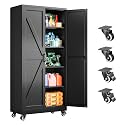 Wide & Deep Metal Storage Cabinet with Wheels,72 inch Tall Rolling Garage Storage Cabinet,Metal Cabinets with Wheels and Shelves, Deep Heavy Duty Tool Cabinet for Garage,Home,Office,Shop (Black)