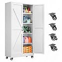 Wide &amp; Deep Metal Storage Cabinet with Wheels,75 inch Tall Rolling Garage Storage Cabinet,Metal Cabinets with Wheels and Shelves, Deep Heavy Duty Tool Cabinet for Garage,Home,Office,Shop (White)