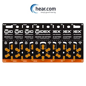 widex hearing aid battery- size 13- hearcom pack of 42 batteries -7 strips