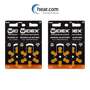 widex hearing aid battery- size 13- hearcom pack of 24 batteries -4 strips