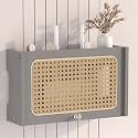 WiFi Wireless Router Storage Box, Wall-Mounted Cabinet nizer, Rattan Shelf for Concealing Electl Devices &amp; Clutter, Stylish Home Decor Solution