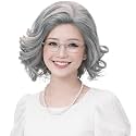 Wiggy Mermaid Gray Old Lady Wig Gray Short Curly Granny Grandma Costume Wig + Necklace for Halloween Party Cosplay Small Size