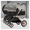 Wigselbl Cozy Compact Twin Stroller, Double Seat Tandem Stroller with Oversized Canopy, Easy Foldable (Color : Gray)