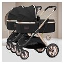 WIGSELBL Double Infant Stroller, Tandem Stroller for Twins, Foldable High Landscape Reversible Pushchair, Black