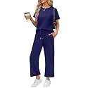 WIHOLL 2 Piece Sets for Women Casual Summer Travel Vacation Outfits Short Sleeve Wide Leg Crop Pants Lounge Sets