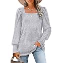 WIHOLL Long Sleeve Shirts for Women Trendy Casual Square Neck Tops Lightweight Sweaters