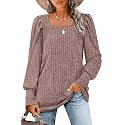 WIHOLL Long Sleeve Shirts for Women Trendy Casual Square Neck Tops Lightweight Sweaters