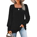 WIHOLL Long Sleeve Shirts for Women Trendy Casual Square Neck Tops Lightweight Sweaters