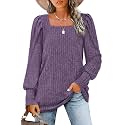 WIHOLL Long Sleeve Shirts for Women Trendy Casual Square Neck Tops Lightweight Sweaters