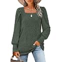 WIHOLL Long Sleeve Shirts for Women Trendy Casual Square Neck Tops Lightweight Sweaters