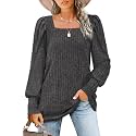 WIHOLL Long Sleeve Shirts for Women Trendy Casual Square Neck Tops Lightweight Sweaters