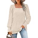 WIHOLL Long Sleeve Shirts for Women Trendy Casual Square Neck Tops Lightweight Sweaters