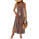 WIHOLL Maxi Dress Summer Dresses 2026 Beach Vacation Clothes Sleeveless Sundresses with Pockets Boho S-3XL
