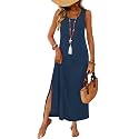 WIHOLL Maxi Dress Summer Dresses 2026 Beach Vacation Clothes Sleeveless Sundresses with Pockets Boho S-3XL