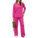 WIHOLL Women's 2 Piece Lounge Sets Sweatshirt Casual Travel Outfits Fashion Wide Leg Tracksuit Cozy Sweatsuits