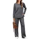 WIHOLL Women's 2 Piece Lounge Sets Sweatshirt Casual Travel Outfits Fashion Wide Leg Tracksuit Cozy Sweatsuits