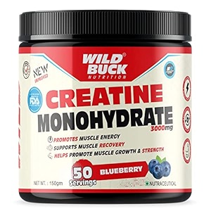 wild buck creatine monohydrate powder strength reduce fatigue 100 pure creatine lean muscle building supports muscle growth athletic performance recovery 50 servings blueberry