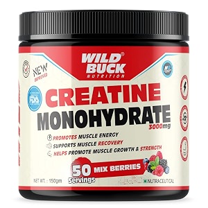 wild buck creatine monohydrate powderstrengthreduce fatigue100 pure creatinelean muscle buildingsupports muscle growthathletic performancerecovery 50 servingsmix berries1 count