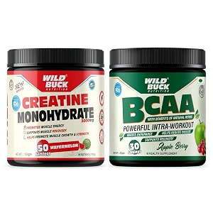 wild buck creatine monohydrate strength reduce fatigue 100 pure creatine lean muscle building supports muscle growth athletic performance recovery  muscle builder energy support supplement 50 servings watermelon  wild buck bcaa powder with natural amp powerful herbs for muscle endurance muscle growth recovery amp hydration  pre intra amp post workout bcaas supplement for women amp men apple berry 30 servings 300g