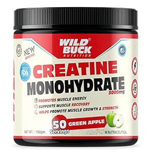 wild buck creatine monohydrate powderstrengthreduce fatigue100 pure creatinelean muscle buildingsupports muscle growthathletic performancerecovery 50 servingsgreen apple1 count