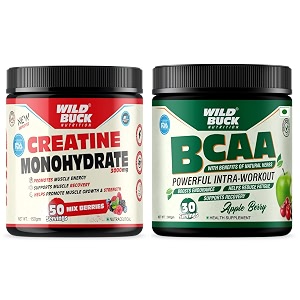 wild buck creatine monohydrate 100 pure creatine energy support supplement 50 servings mix berries  bcaa powder with for women amp men apple berry 30 servings 300g
