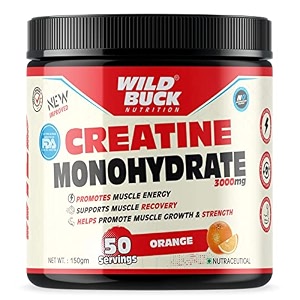 wild buck creatine monohydrate strength reduce fatigue 100 pure creatine lean muscle building recovery  muscle builder energy support supplement 50 servings orange powder