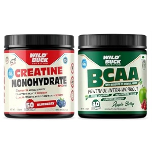 wild buck creatine monohydrate 100 pure creatine energy support supplement 50 servings blueberry  bcaa powder for muscle endurance for women amp men apple berry 30 servings 300g