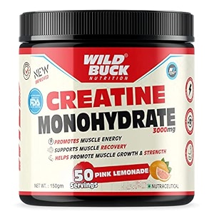 wild buck creatine monohydrate powderstrengthreduce fatigue100 pure creatinelean muscle buildingsupports muscle growthathletic performancemuscle builder50 servingspink lemonade1 count