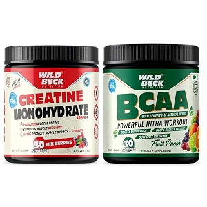 wild buck creatine monohydrate 100 pure creatine energy support supplement 50 servings mix berries  bcaa powder with for women amp men fruit punch 30 servings 300g