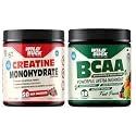 WILD BUCK Creatine Monohydrate, 100% Pure Creatine, Energy Support Supplement [50 Servings, Mix Berries] + Bcaa Powder With For Women &amp; Men [Fruit Punch, 30 Servings, 300G]