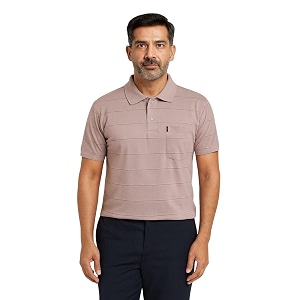 WILD ELEPHANT Men Cotton Striped Polo Neck