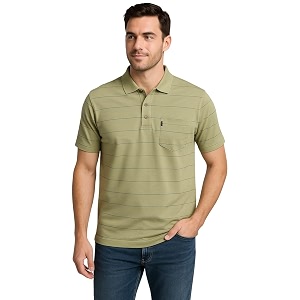 WILD ELEPHANT Men Cotton Striped Polo Neck