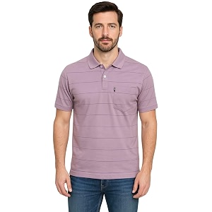 WILD ELEPHANT Men Cotton Striped Polo Neck