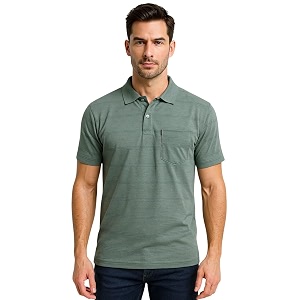 WILD ELEPHANT Men Cotton Striped Polo Neck