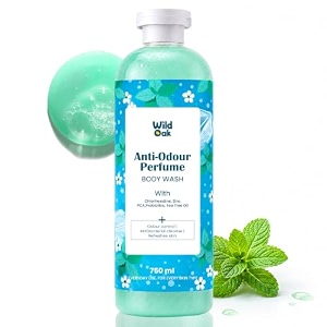 wild oak anti-odor perfume body wash 750 ml  shower gel with zinc pca salicylic acid amp tea tree oil  long-lasting freshness odour control peppermint amp menthol  daily body wash
